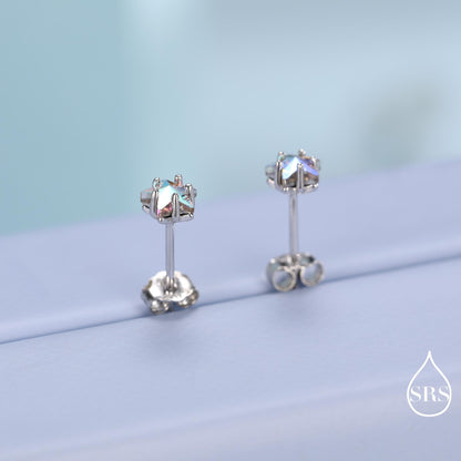 Aurora AB Crystal CZ Star Stud Earrings in Sterling Silver, 5mm Colour Changing Crystals, Star Earrings, Crystal Star Stud