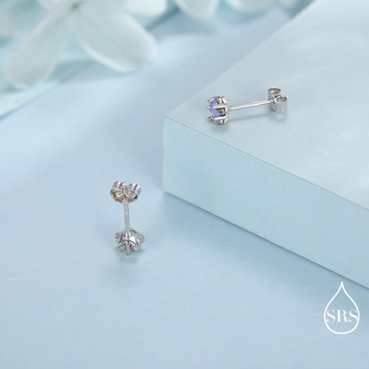 Aurora AB Crystal CZ Star Stud Earrings in Sterling Silver, 5mm Colour Changing Crystals, Star Earrings, Crystal Star Stud