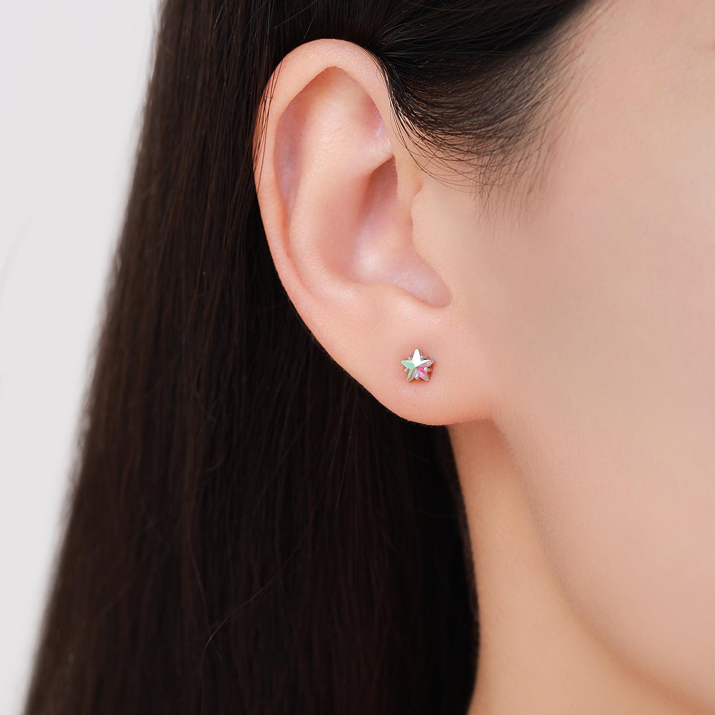 Aurora AB Crystal CZ Star Stud Earrings in Sterling Silver, 5mm Colour Changing Crystals, Star Earrings, Crystal Star Stud