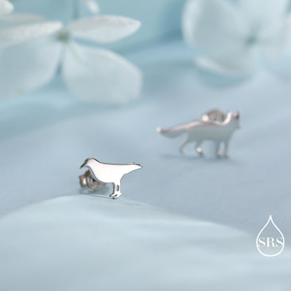 Mismatched Fox and Crow Stud Earrings in Sterling Silver, Cute Fun Quirky, Silver or Gold Finish, Gift for Her, Animal Lover