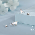 Mismatched Fox and Crow Stud Earrings in Sterling Silver, Cute Fun Quirky, Silver or Gold Finish, Gift for Her, Animal Lover