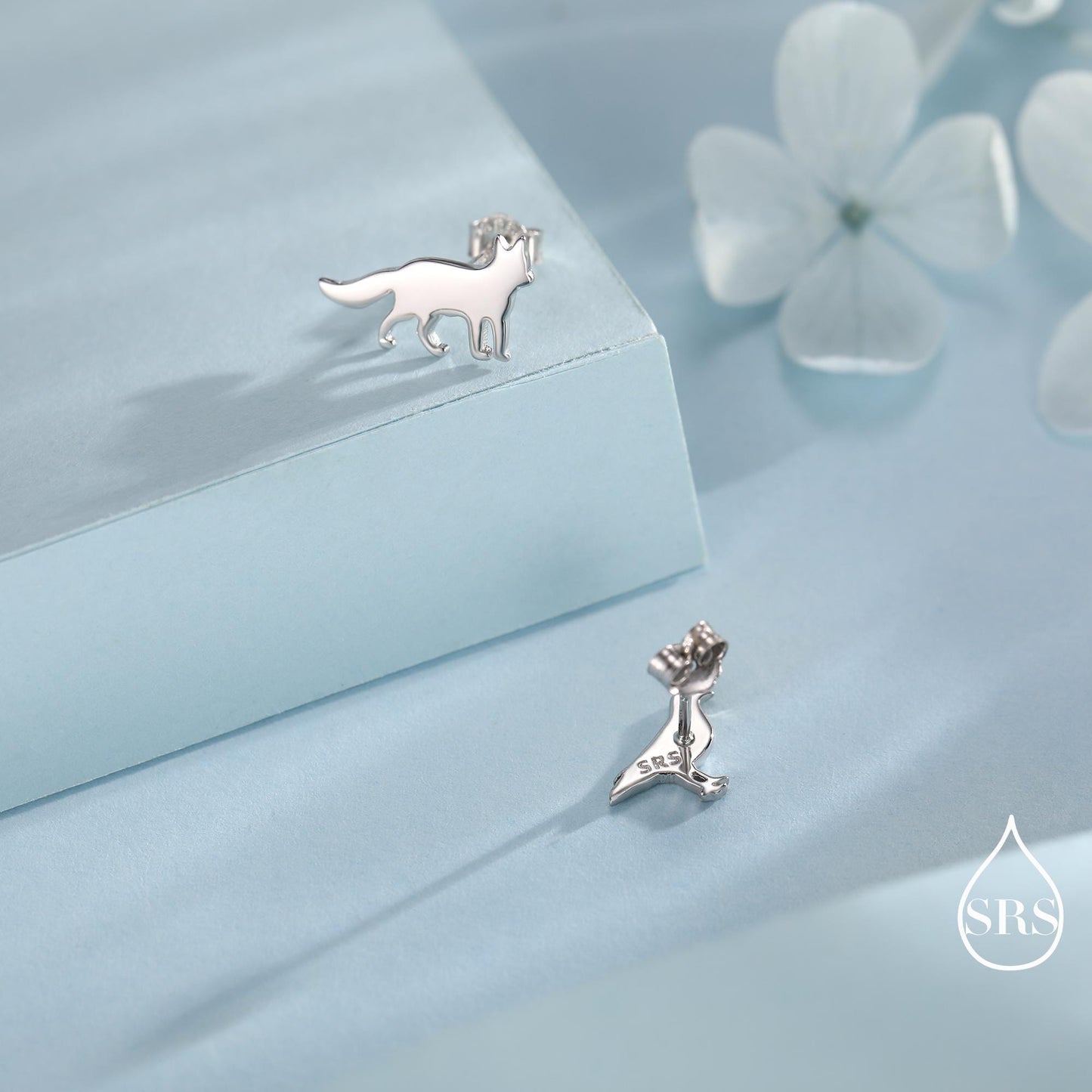 Mismatched Fox and Crow Stud Earrings in Sterling Silver, Cute Fun Quirky, Silver or Gold Finish, Gift for Her, Animal Lover