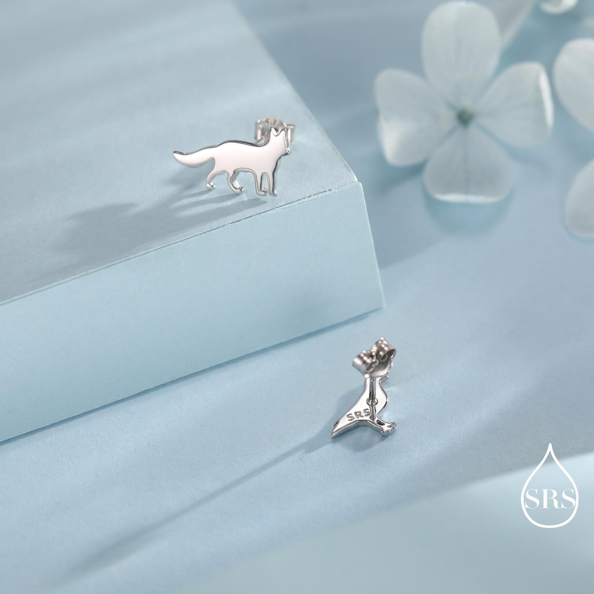 Mismatched Fox and Crow Stud Earrings in Sterling Silver, Cute Fun Quirky, Silver or Gold Finish, Gift for Her, Animal Lover