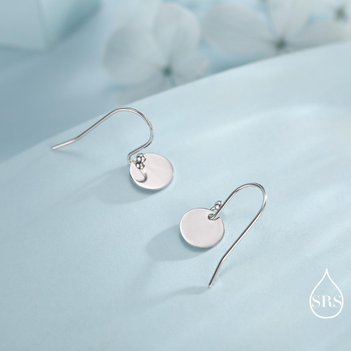 Sterling Silver Disks Drop Hook Earrings, Round Disk Geometric Earrings, Gold or Silver or Rose Gold, Dainty and Delicate