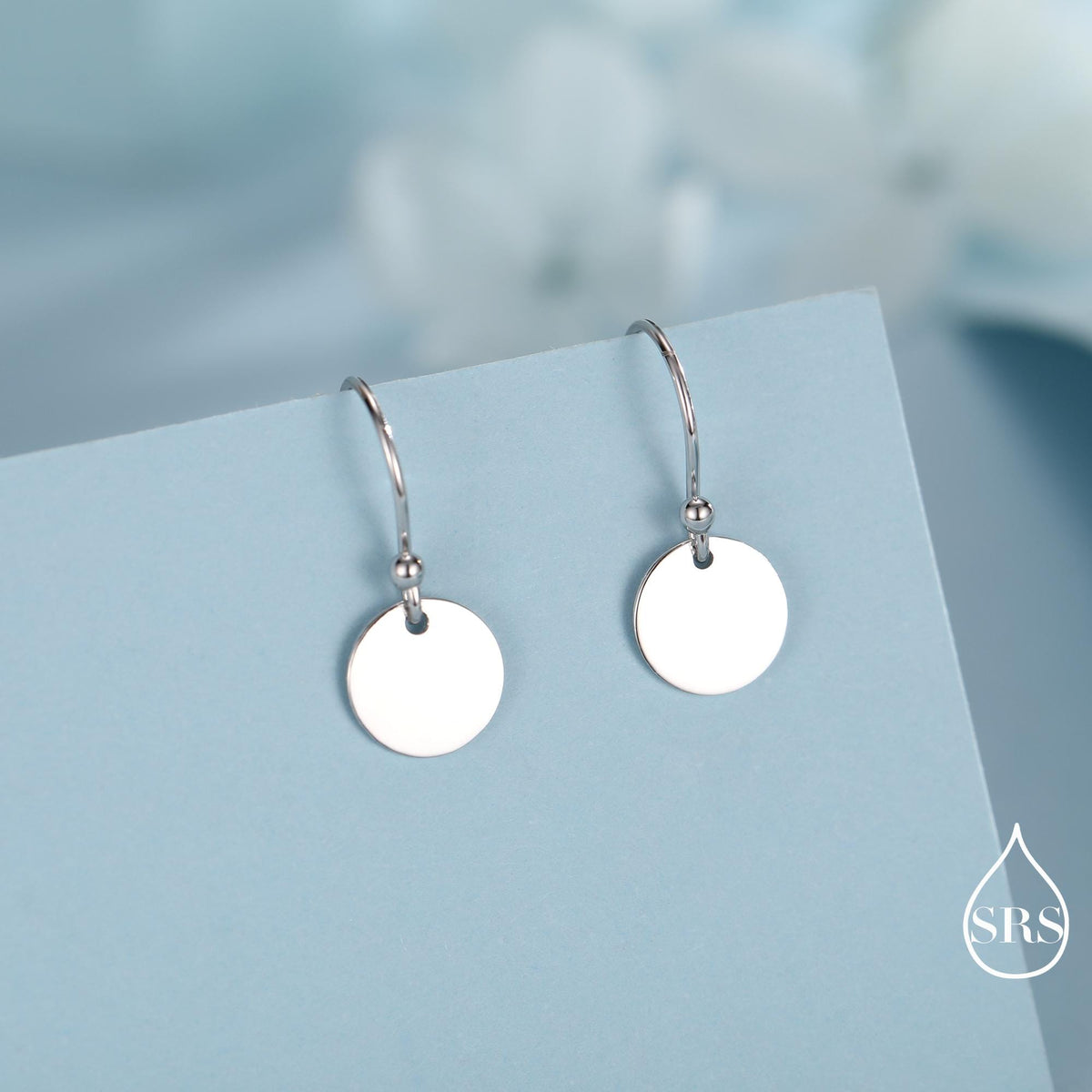 Sterling Silver Disks Drop Hook Earrings, Round Disk Geometric Earrings, Gold or Silver or Rose Gold, Dainty and Delicate