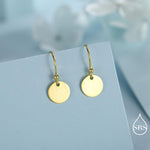 Sterling Silver Disks Drop Hook Earrings, Round Disk Geometric Earrings, Gold or Silver or Rose Gold, Dainty and Delicate
