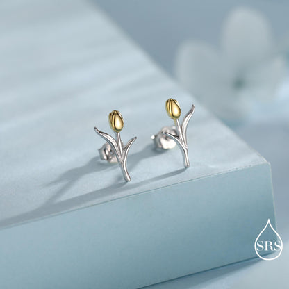 Dainty Tulip Flower Stud Earrings in Sterling Silver, Silver, Gold or Rose Gold Finish, Flower Earrings, Tulip Earrings, Spring Earrings