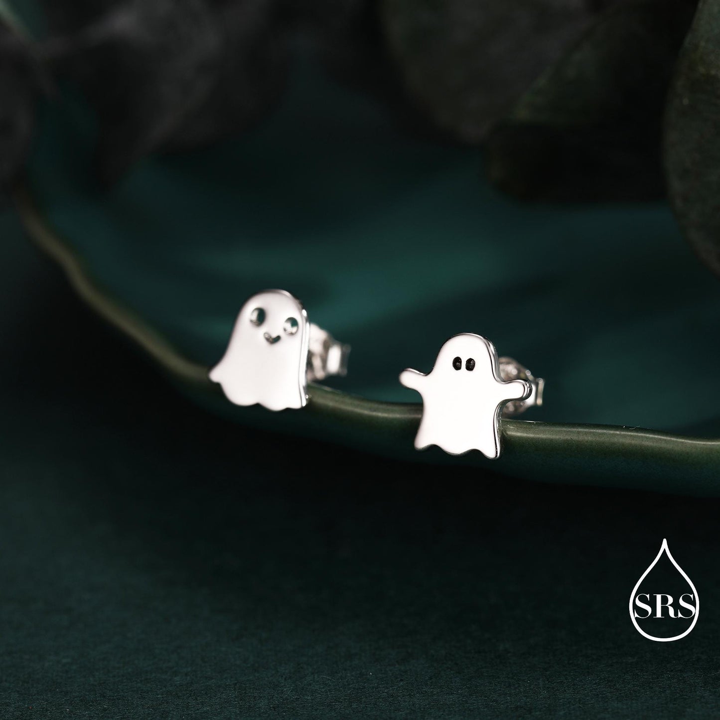 Mismatched Ghost Stud Earrings in Sterling Silver, Tiny Ghost Earrings, Cute Halloween Jewellery