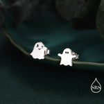 Mismatched Ghost Stud Earrings in Sterling Silver, Tiny Ghost Earrings, Cute Halloween Jewellery