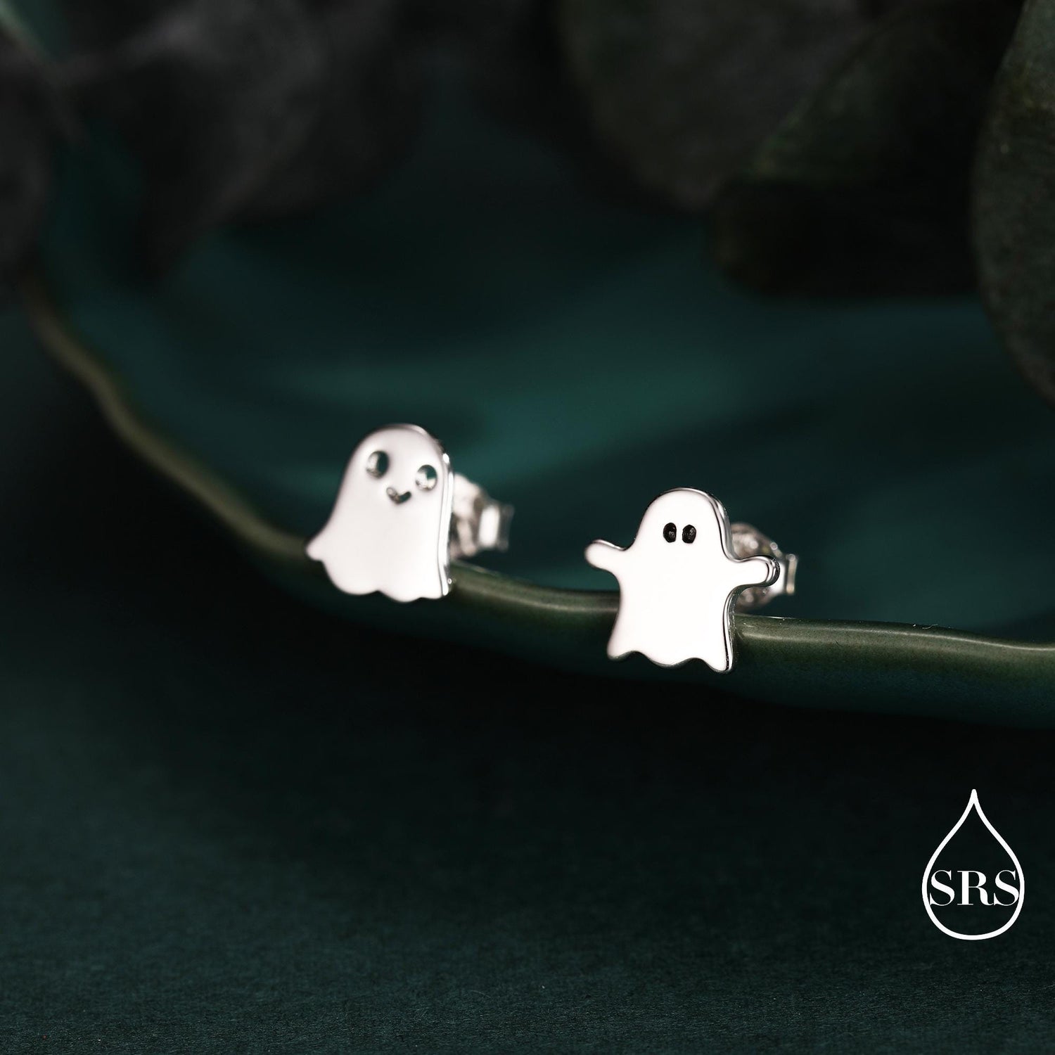Mismatched Ghost Stud Earrings in Sterling Silver, Tiny Ghost Earrings, Cute Halloween Jewellery