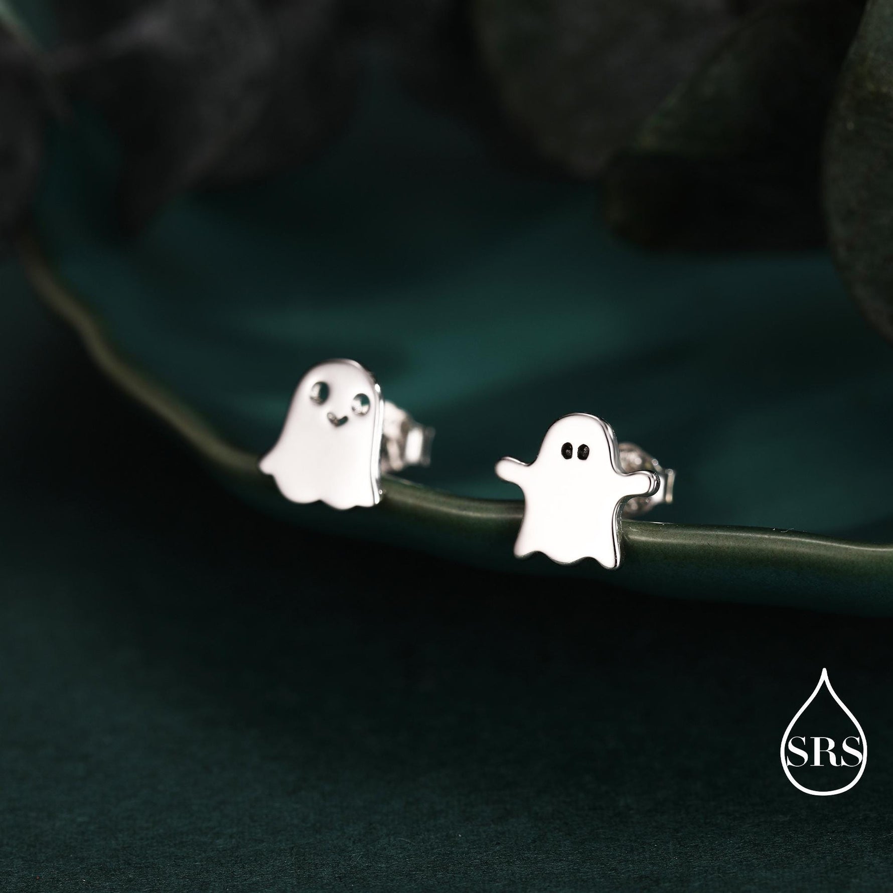 Mismatched Ghost Stud Earrings in Sterling Silver, Tiny Ghost Earrings, Cute Halloween Jewellery