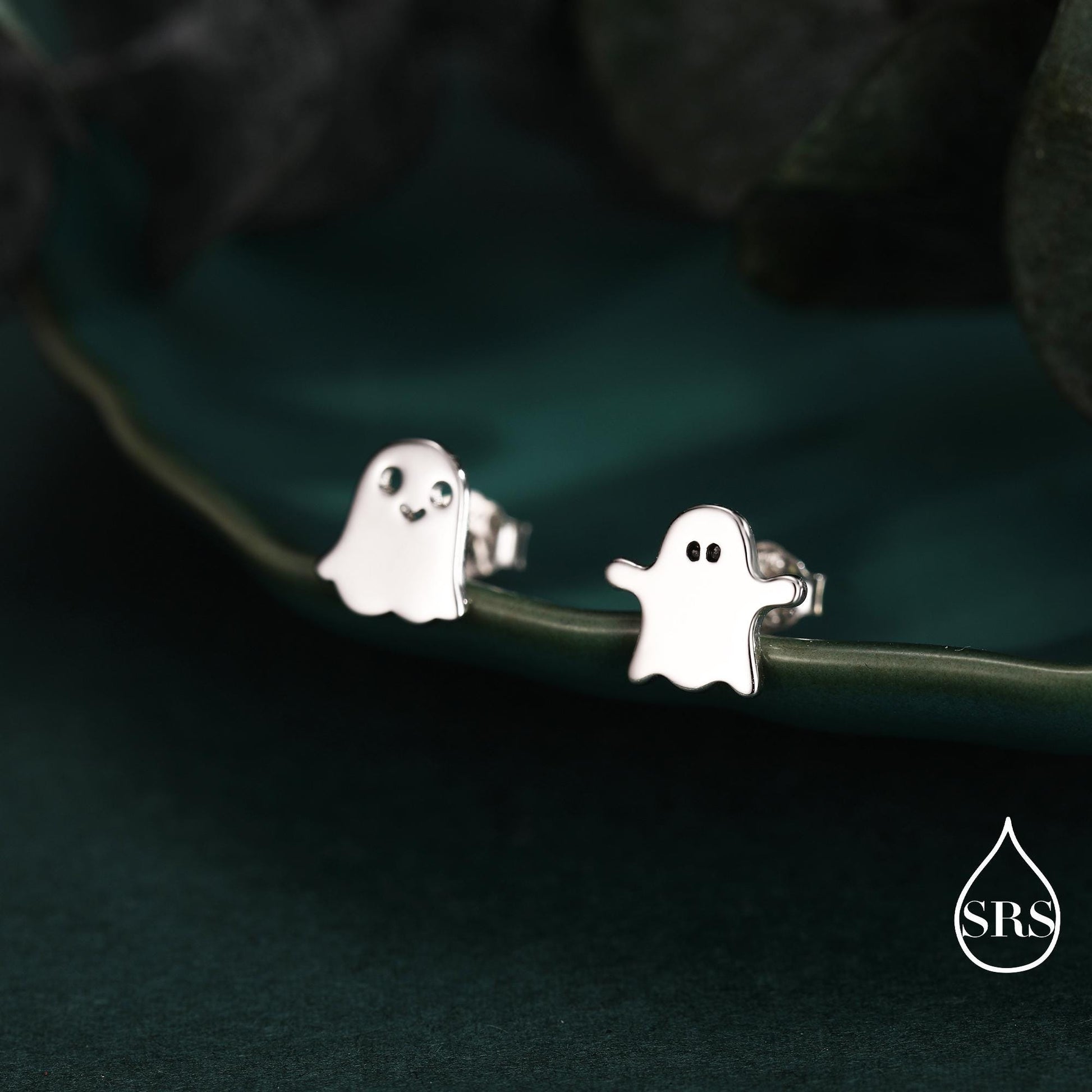 Mismatched Ghost Stud Earrings in Sterling Silver, Tiny Ghost Earrings, Cute Halloween Jewellery