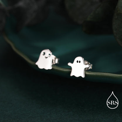 Mismatched Ghost Stud Earrings in Sterling Silver, Tiny Ghost Earrings, Cute Halloween Jewellery