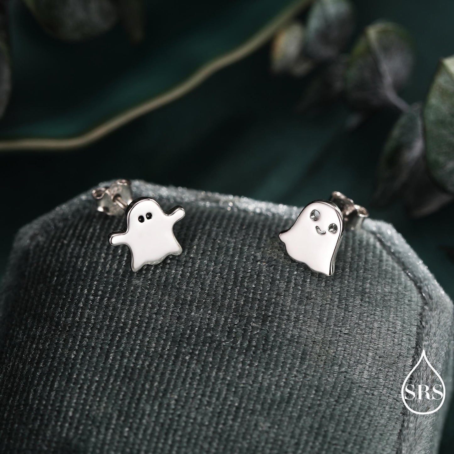 Mismatched Ghost Stud Earrings in Sterling Silver, Tiny Ghost Earrings, Cute Halloween Jewellery