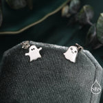 Mismatched Ghost Stud Earrings in Sterling Silver, Tiny Ghost Earrings, Cute Halloween Jewellery