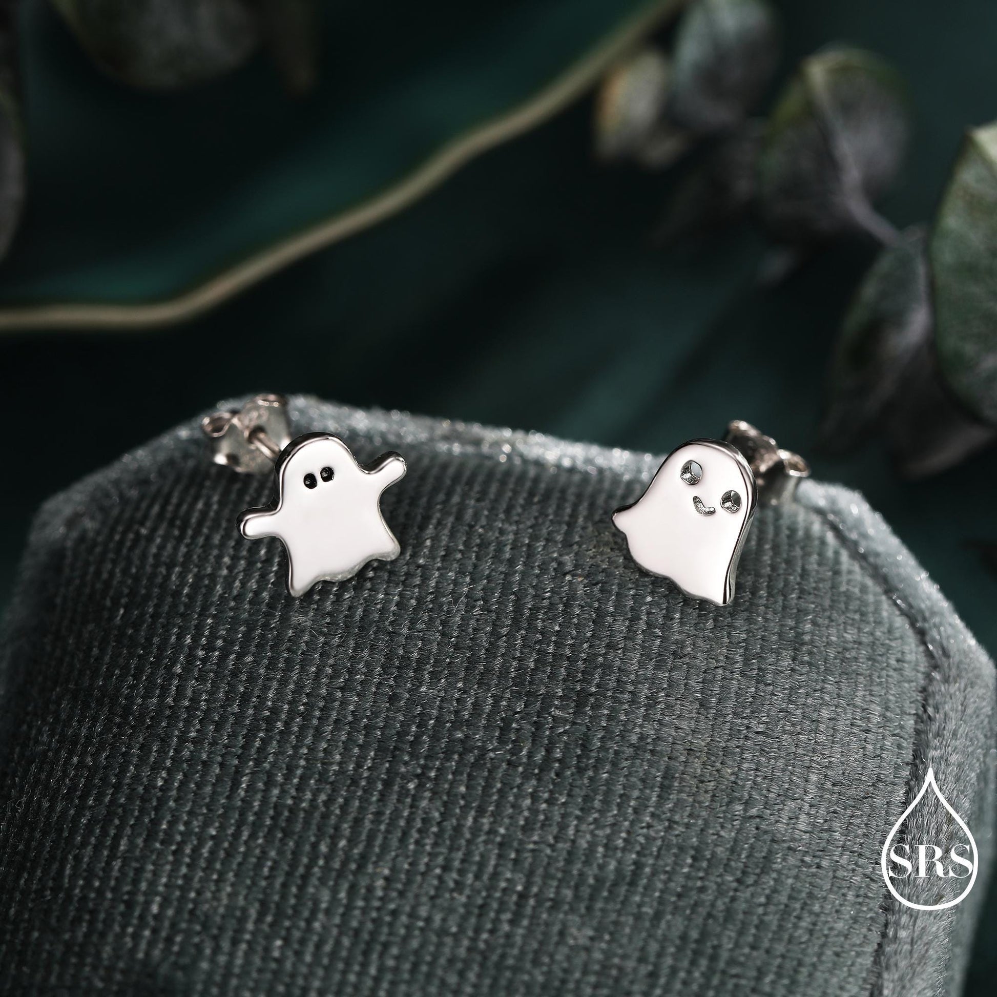 Mismatched Ghost Stud Earrings in Sterling Silver, Tiny Ghost Earrings, Cute Halloween Jewellery