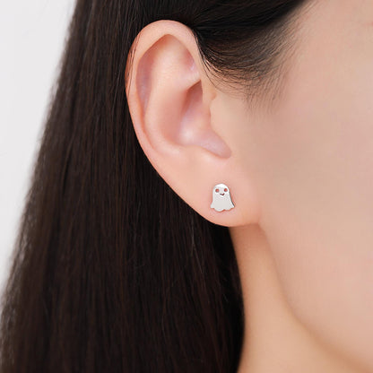 Mismatched Ghost and Coffin Stud Earrings in Sterling Silver, Asymmetric Tiny Ghost Earrings, Cute Halloween Jewellery