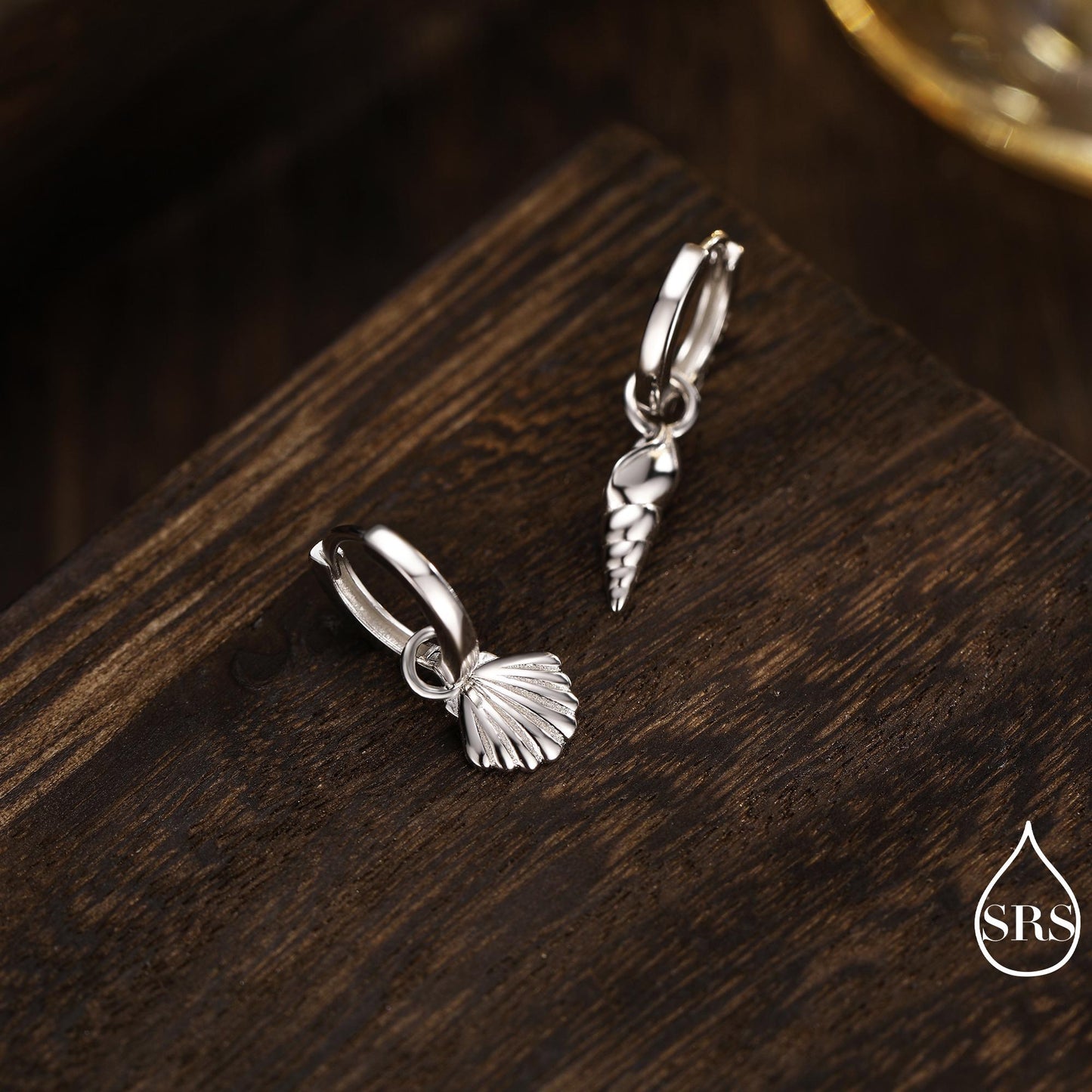 Mismatched Sea Shell Huggie Hoops Earrings in Sterling Silver, Silver or Gold or Rose Gold, Ocean Earrings, Asymmetric Sea Shell Earrings,