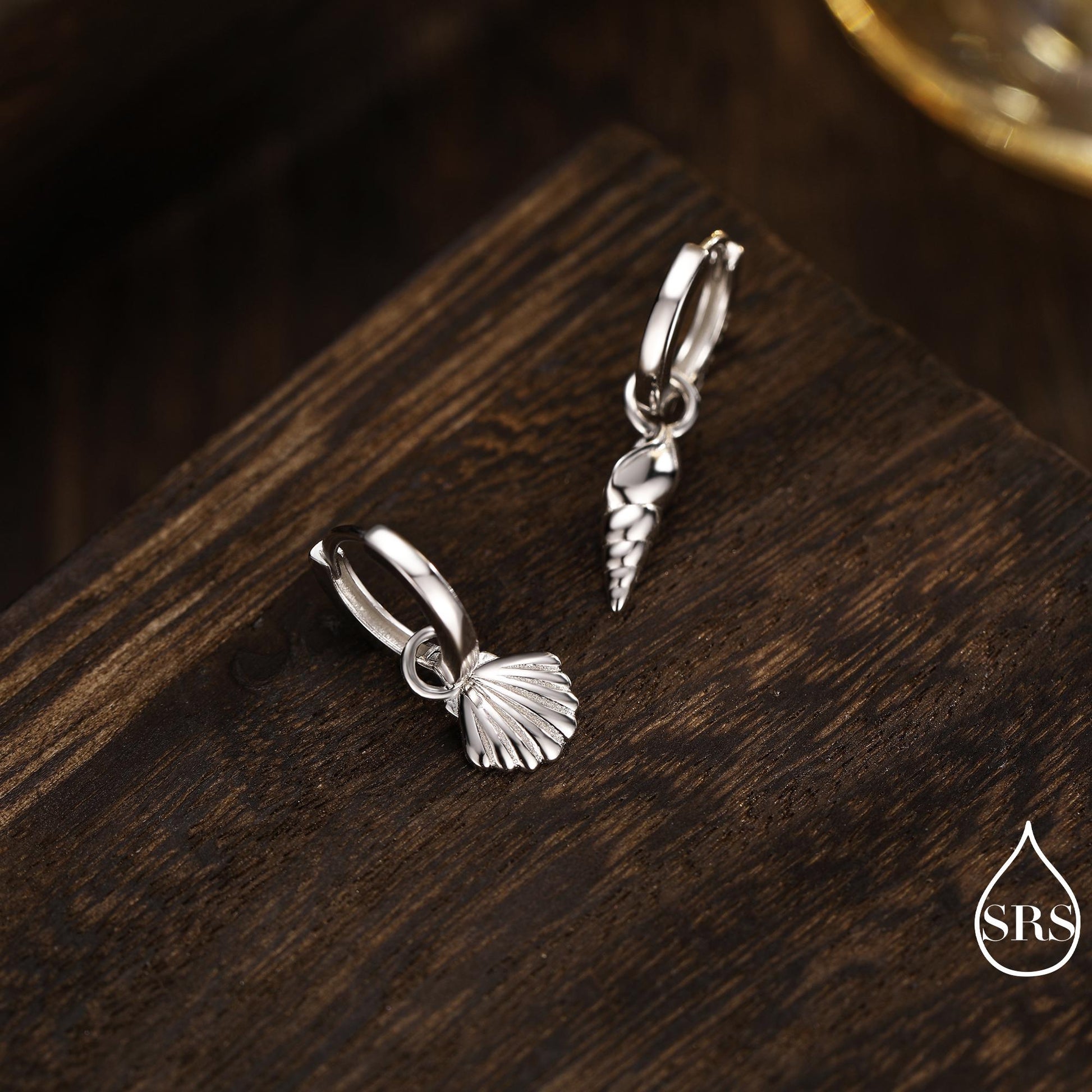 Mismatched Sea Shell Huggie Hoops Earrings in Sterling Silver, Silver or Gold or Rose Gold, Ocean Earrings, Asymmetric Sea Shell Earrings,