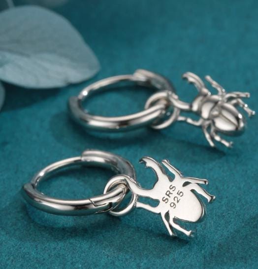 Dragonfly and Stag Beetle Charms for Huggie Hoops in Sterling Silver, Sold as a Pair, Insect Charms for Hoops