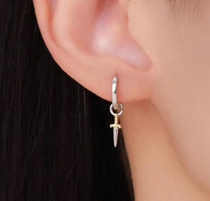 Skull and Sword Charms for Huggie Hoops, Sold as a pair, Sterling Silver Charms for Earrings, Detachable, Silver or Gold or Rose Gold