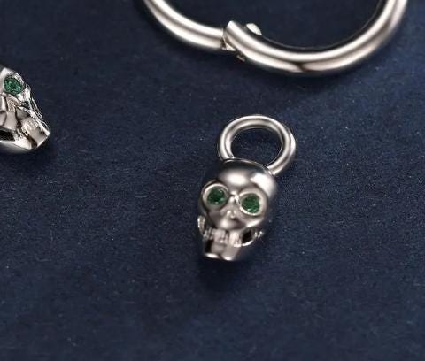 Skull and Sword Charms for Huggie Hoops, Sold as a pair, Sterling Silver Charms for Earrings, Detachable, Silver or Gold or Rose Gold