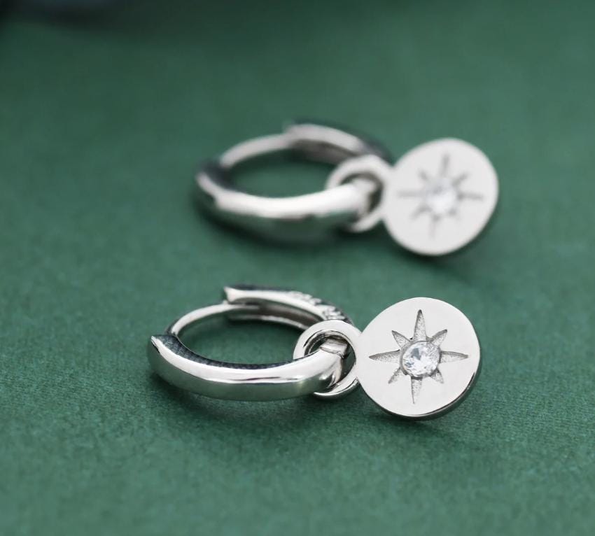 Disk Charms for Huggie Hoops in Sterling Silver, Sold as a pair, Mandala Flower Disk Charms for Earrings, Silver, Gold or Rose Gold