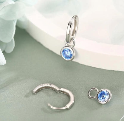 Birthstone CZ Charms for Huggie Hoops in Sterling Silver, Gold, or Rose Gold Finish, Detachable Earrings Charms
