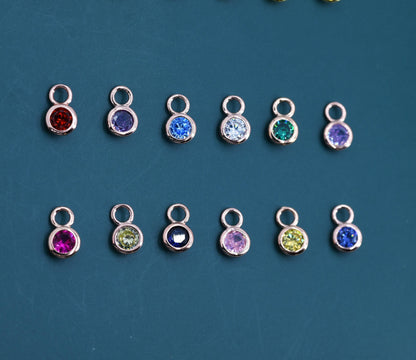 Birthstone CZ Charms for Huggie Hoops in Sterling Silver, Gold, or Rose Gold Finish, Detachable Earrings Charms