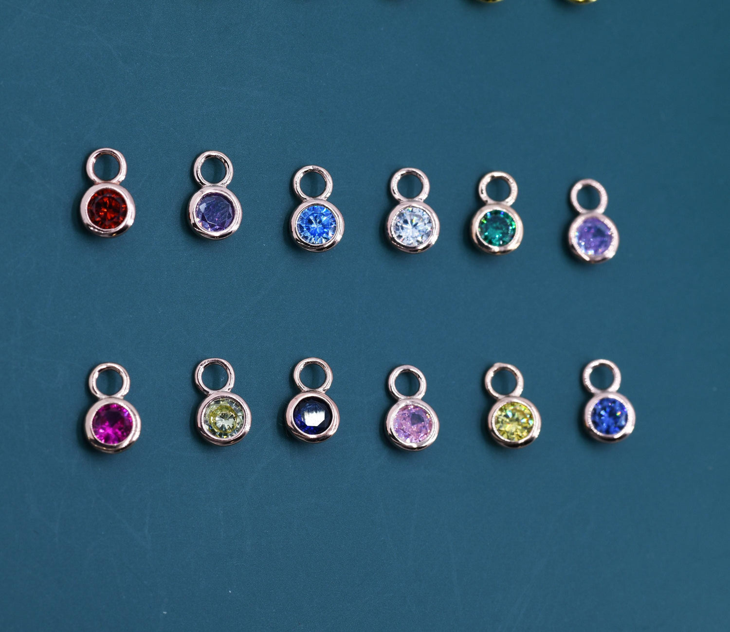 Birthstone CZ Charms for Huggie Hoops in Sterling Silver, Gold, or Rose Gold Finish, Detachable Earrings Charms