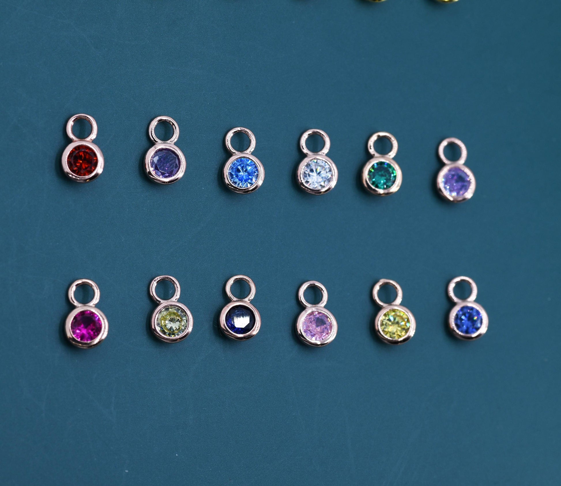 Birthstone CZ Charms for Huggie Hoops in Sterling Silver, Gold, or Rose Gold Finish, Detachable Earrings Charms
