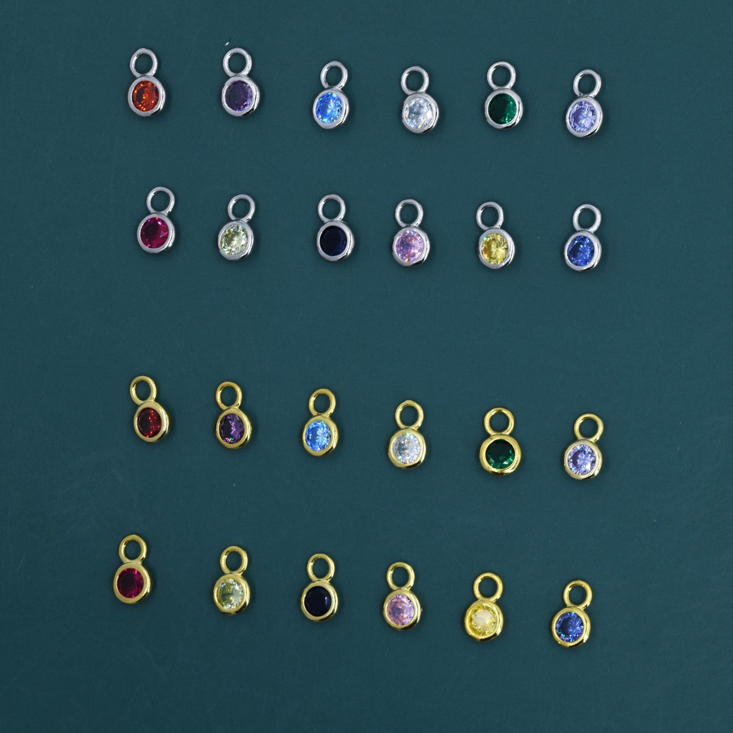 Birthstone CZ Charms for Huggie Hoops in Sterling Silver, Gold, or Rose Gold Finish, Detachable Earrings Charms