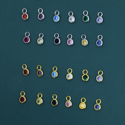 Birthstone CZ Charms for Huggie Hoops in Sterling Silver, Gold, or Rose Gold Finish, Detachable Earrings Charms