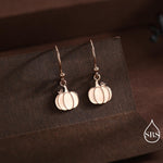 Pumpkin Drop Hook Earrings in Sterling Silver, Silver, Gold or Rose Gold Finish, Tiny Pumpkin Earrings, Halloween Earrings