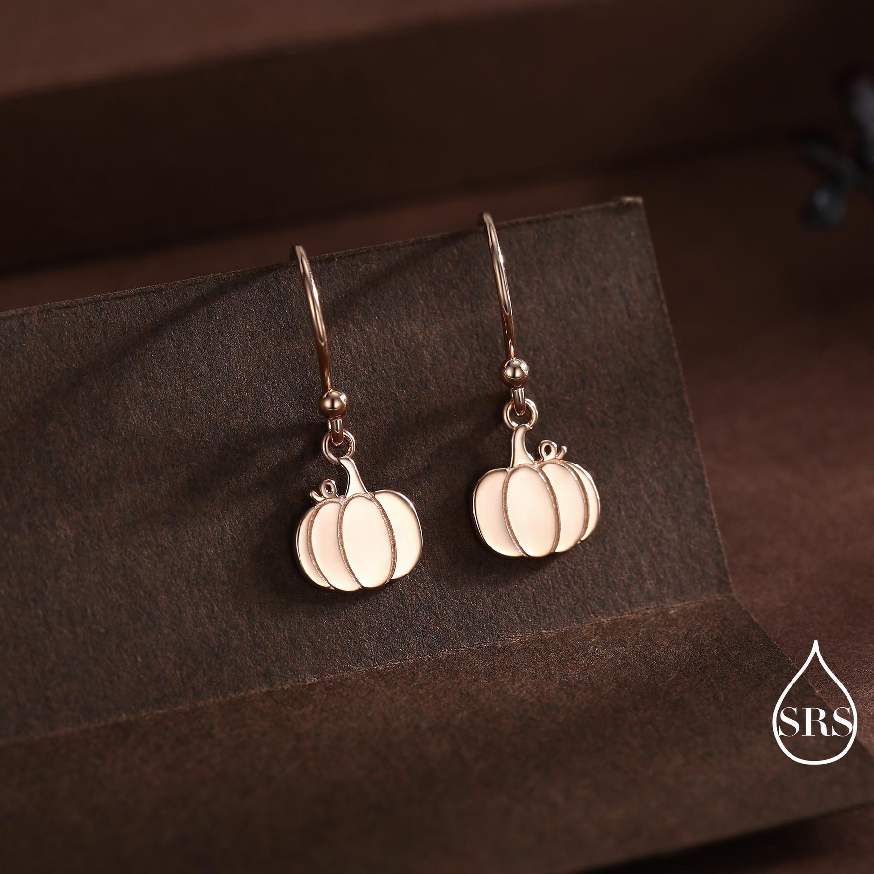 Pumpkin Drop Hook Earrings in Sterling Silver, Silver, Gold or Rose Gold Finish, Tiny Pumpkin Earrings, Halloween Earrings