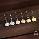 Pumpkin Drop Hook Earrings in Sterling Silver, Silver, Gold or Rose Gold Finish, Tiny Pumpkin Earrings, Halloween Earrings