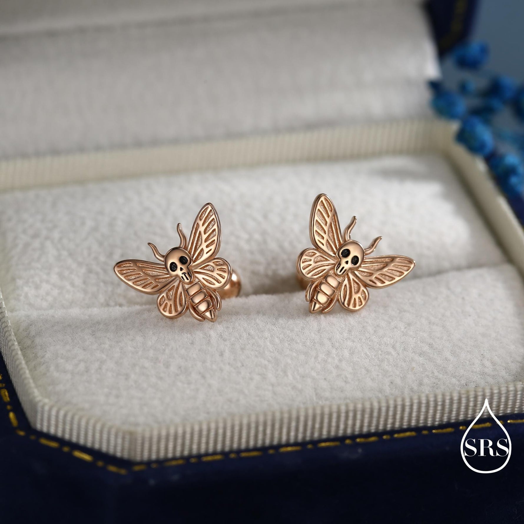 Death's-head Hawkmoth Moth Screw Back / Flat Back / Stud Earrings in Sterling Silver, Silver, Gold or Rose Gold, Nature Inspired