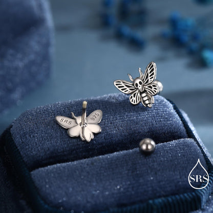 Death's-head Hawkmoth Moth Flat Back /Screw Back/ Stud Earrings in Sterling Silver, Silver, Gold or Rose Gold, Nature Inspired