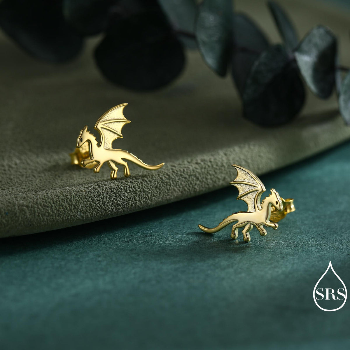 Flying Dragon Stud Earrings in Sterling Silver, Available in Silver, Gold or Rose Gold Finish, Sterling Silver Dragon Earrings