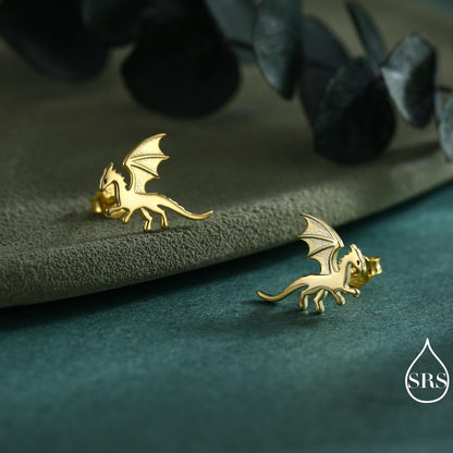 Flying Dragon Stud Earrings in Sterling Silver, Available in Silver, Gold or Rose Gold Finish, Sterling Silver Dragon Earrings