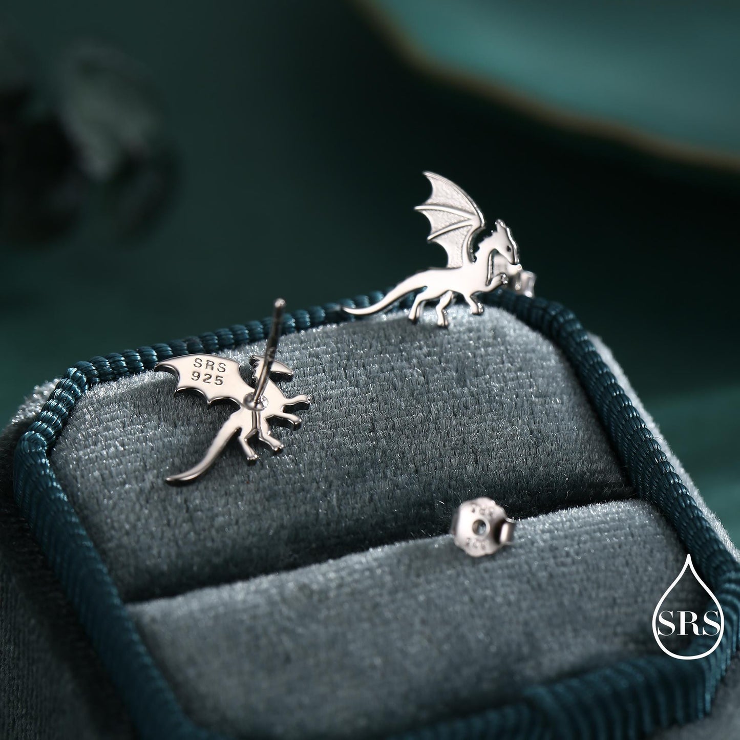 Flying Dragon Stud Earrings in Sterling Silver, Available in Silver, Gold or Rose Gold Finish, Sterling Silver Dragon Earrings