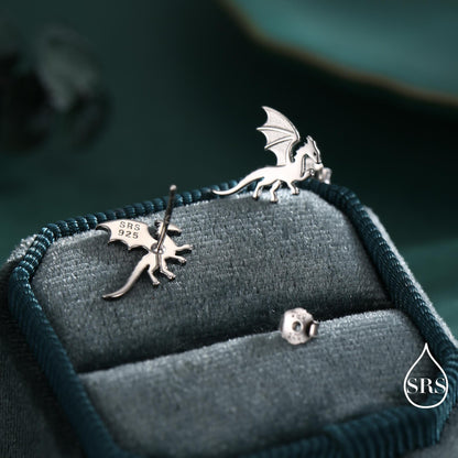 Flying Dragon Stud Earrings in Sterling Silver, Available in Silver, Gold or Rose Gold Finish, Sterling Silver Dragon Earrings