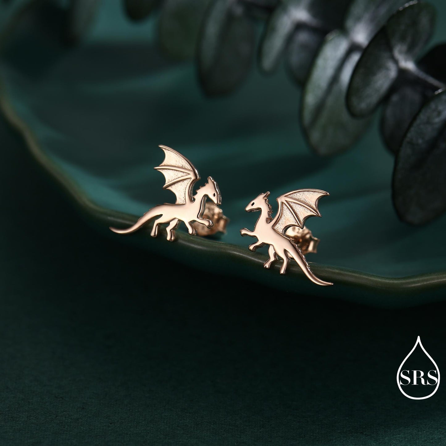Flying Dragon Stud Earrings in Sterling Silver, Available in Silver, Gold or Rose Gold Finish, Sterling Silver Dragon Earrings