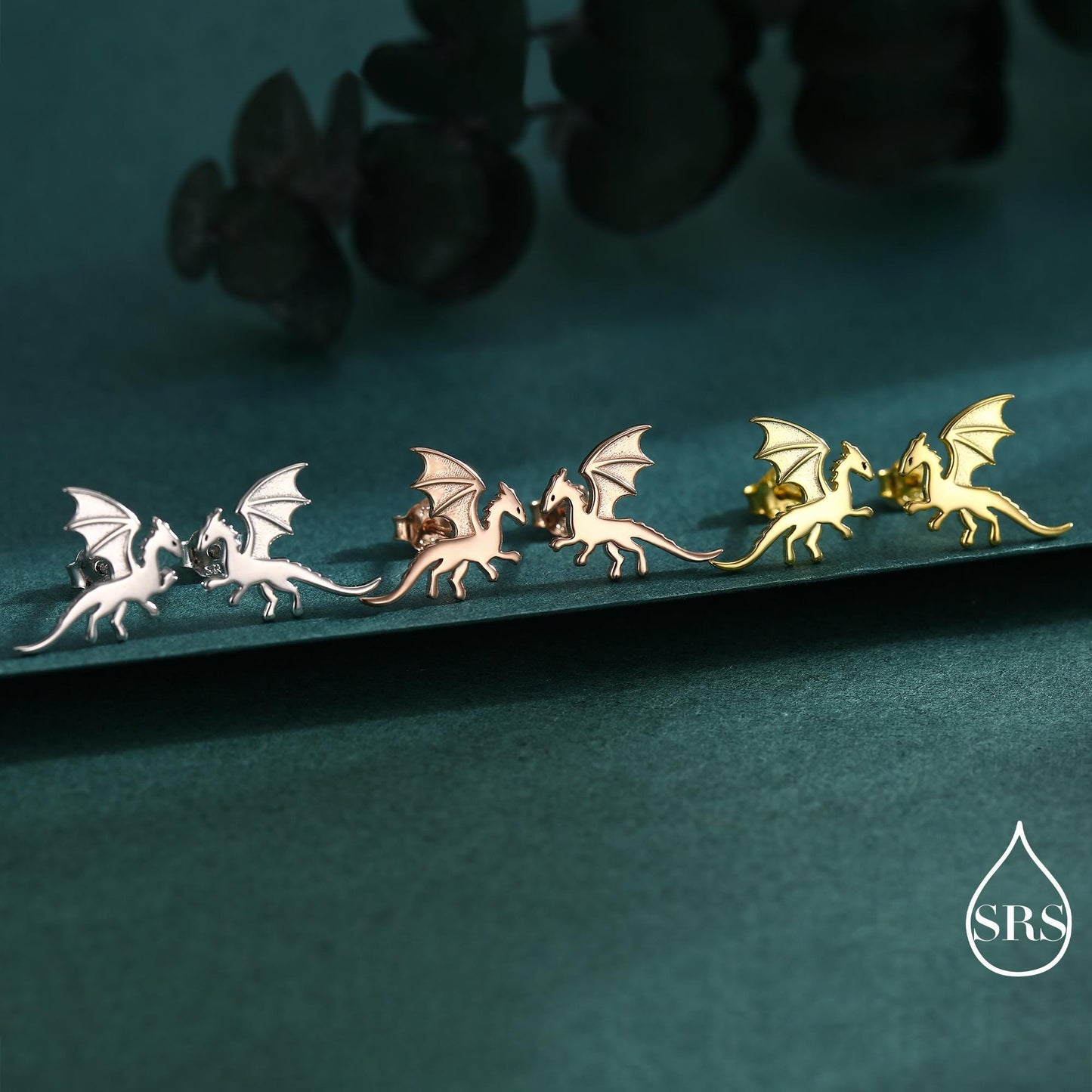 Flying Dragon Stud Earrings in Sterling Silver, Available in Silver, Gold or Rose Gold Finish, Sterling Silver Dragon Earrings