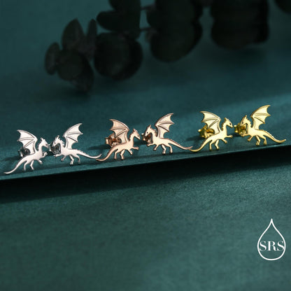 Flying Dragon Stud Earrings in Sterling Silver, Available in Silver, Gold or Rose Gold Finish, Sterling Silver Dragon Earrings