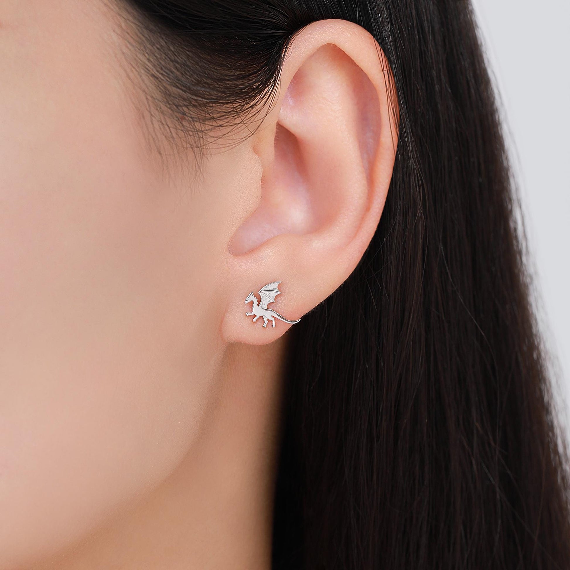 Flying Dragon Stud Earrings in Sterling Silver, Available in Silver, Gold or Rose Gold Finish, Sterling Silver Dragon Earrings