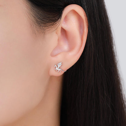 Flying Dragon Stud Earrings in Sterling Silver, Available in Silver, Gold or Rose Gold Finish, Sterling Silver Dragon Earrings