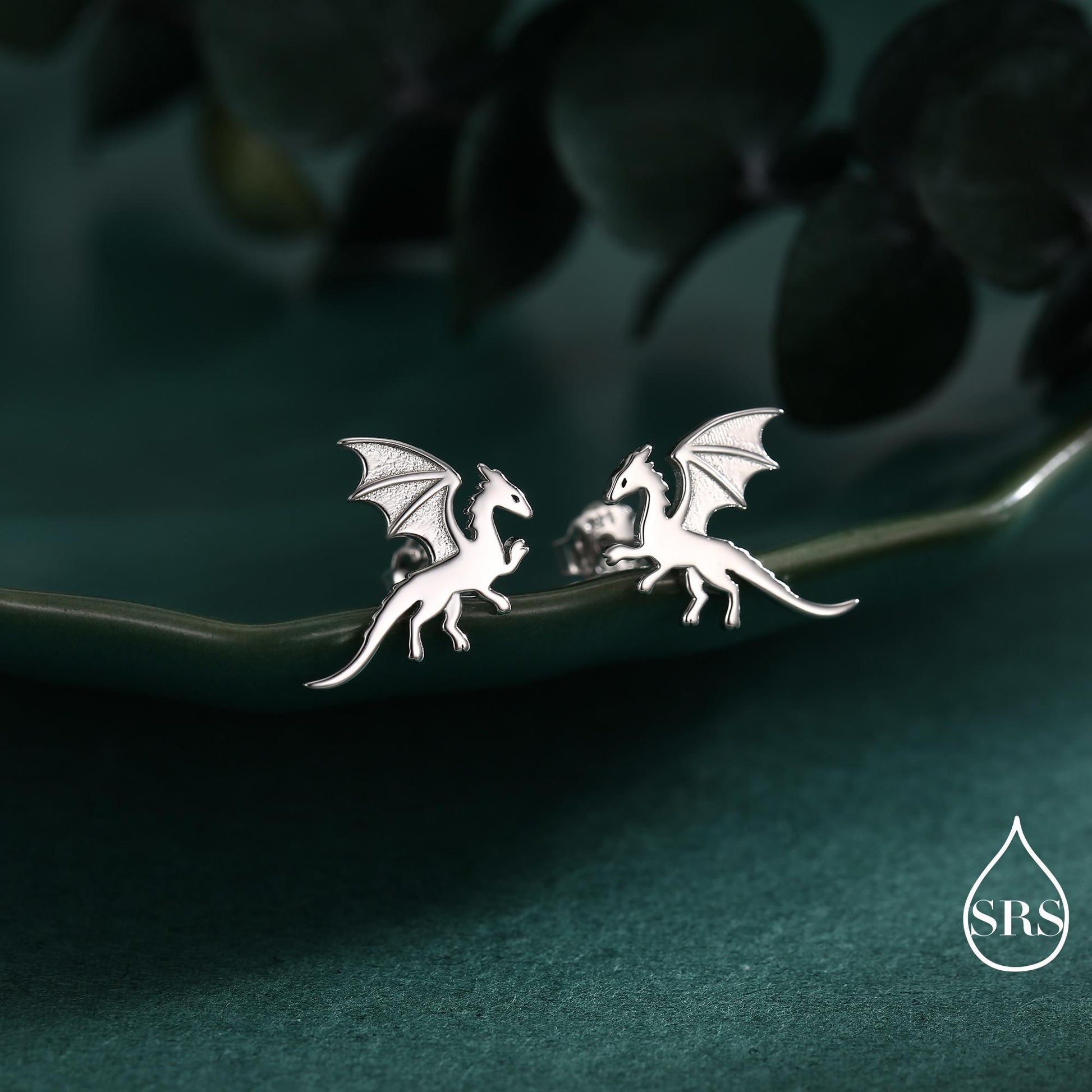 Flying Dragon Stud Earrings in Sterling Silver, Available in Silver, Gold or Rose Gold Finish, Sterling Silver Dragon Earrings