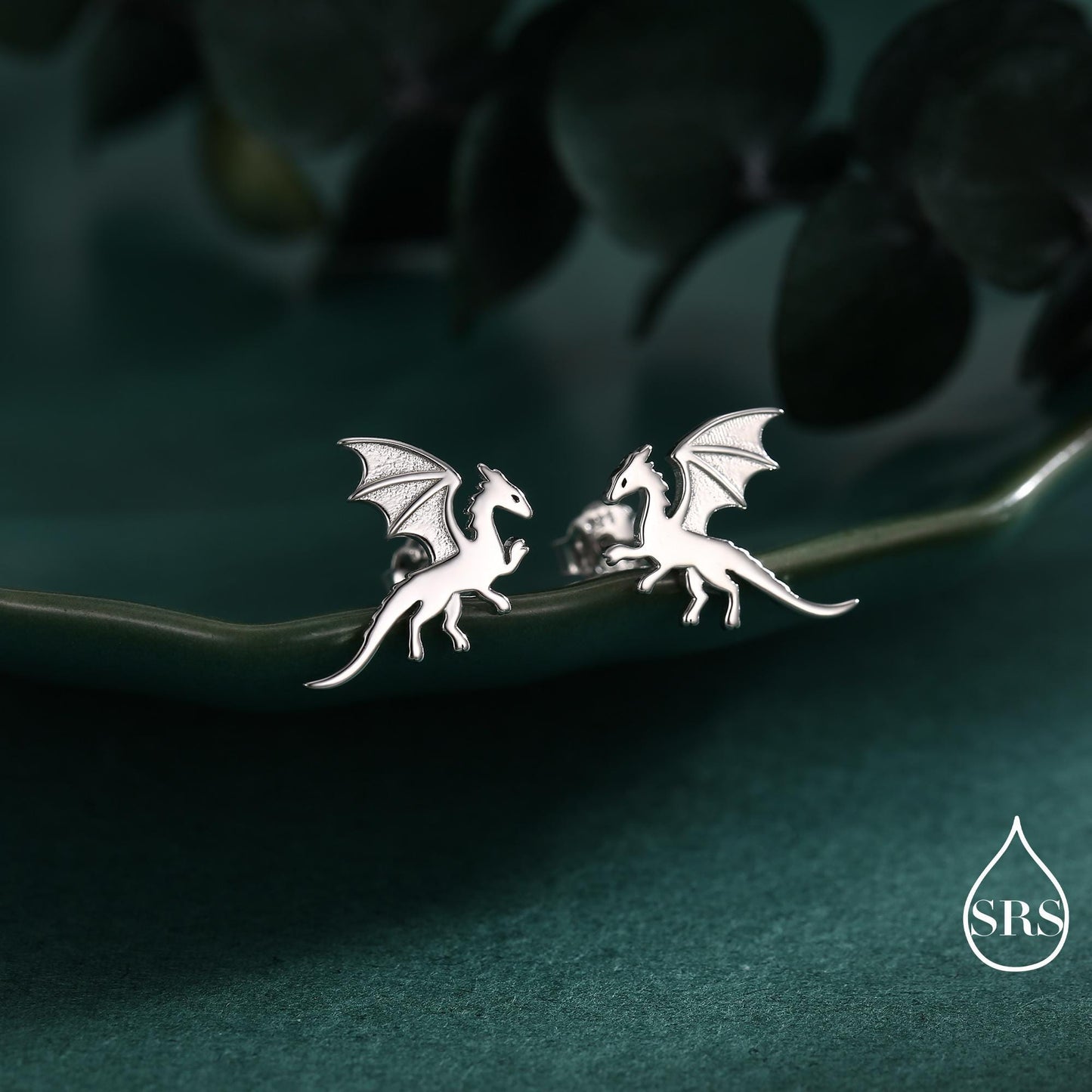 Flying Dragon Stud Earrings in Sterling Silver, Available in Silver, Gold or Rose Gold Finish, Sterling Silver Dragon Earrings