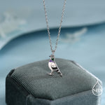 Pigeon Charm Hoops and Pendant Necklace in Sterling Silver, Rhodium Coated Cute Pigeon Necklace and Earrings, Nature Inspired